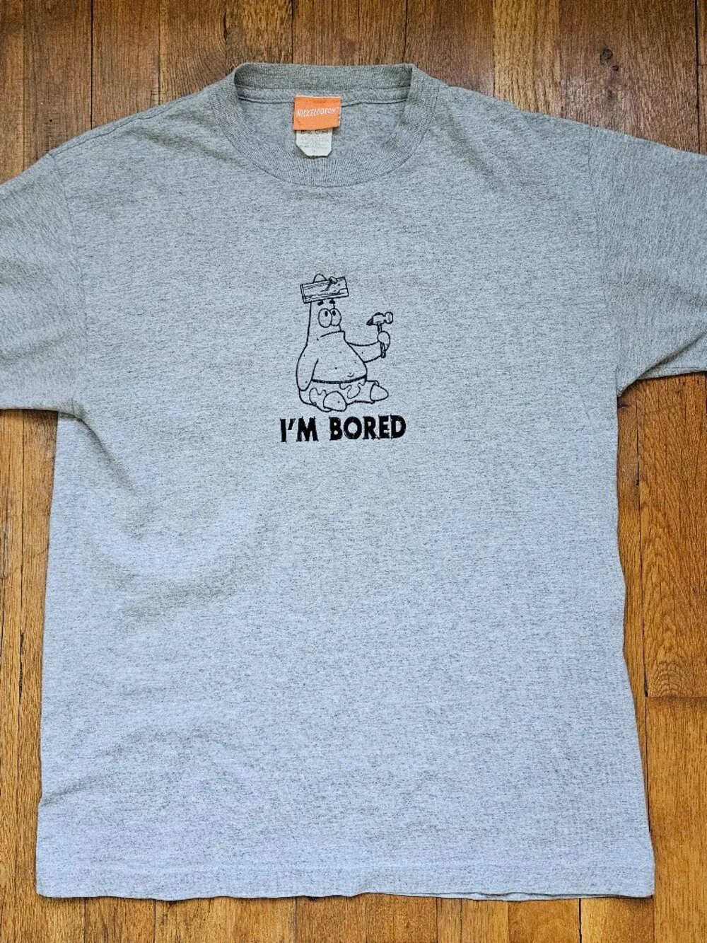 Vintage 2003 SPONGEBOB Patrick I'm Bored flocked Tee T-shirt NICKELODEON Y2K